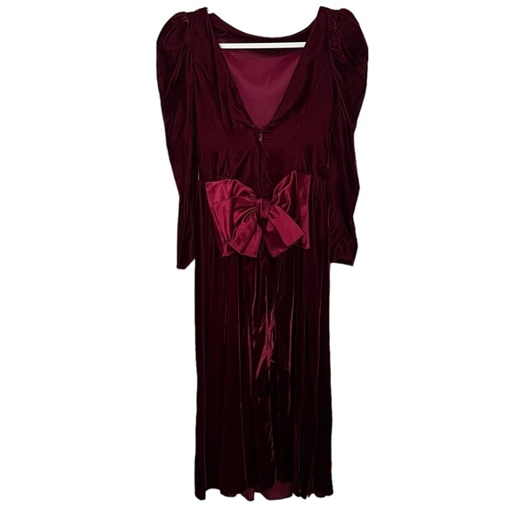 Vintage ILGWU 1980's Wine Velvet Bow V Back Party Dress Union Made Women's Sz 6 - Picture 4 of 16